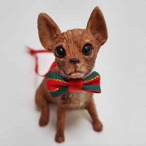 Chihuahua Christmas Ornament wearing a Red and Green Bowtie By Sandicast